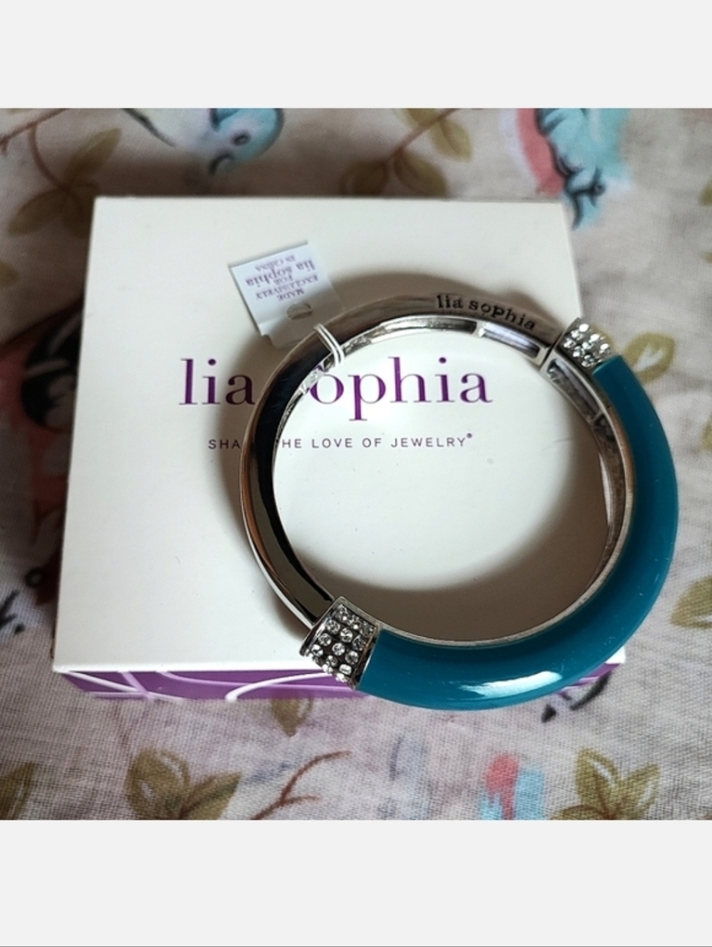 Lia Sophia Silver Tone Teal Chromatic Ocean Small Enameled Bangle Bracelet NWT